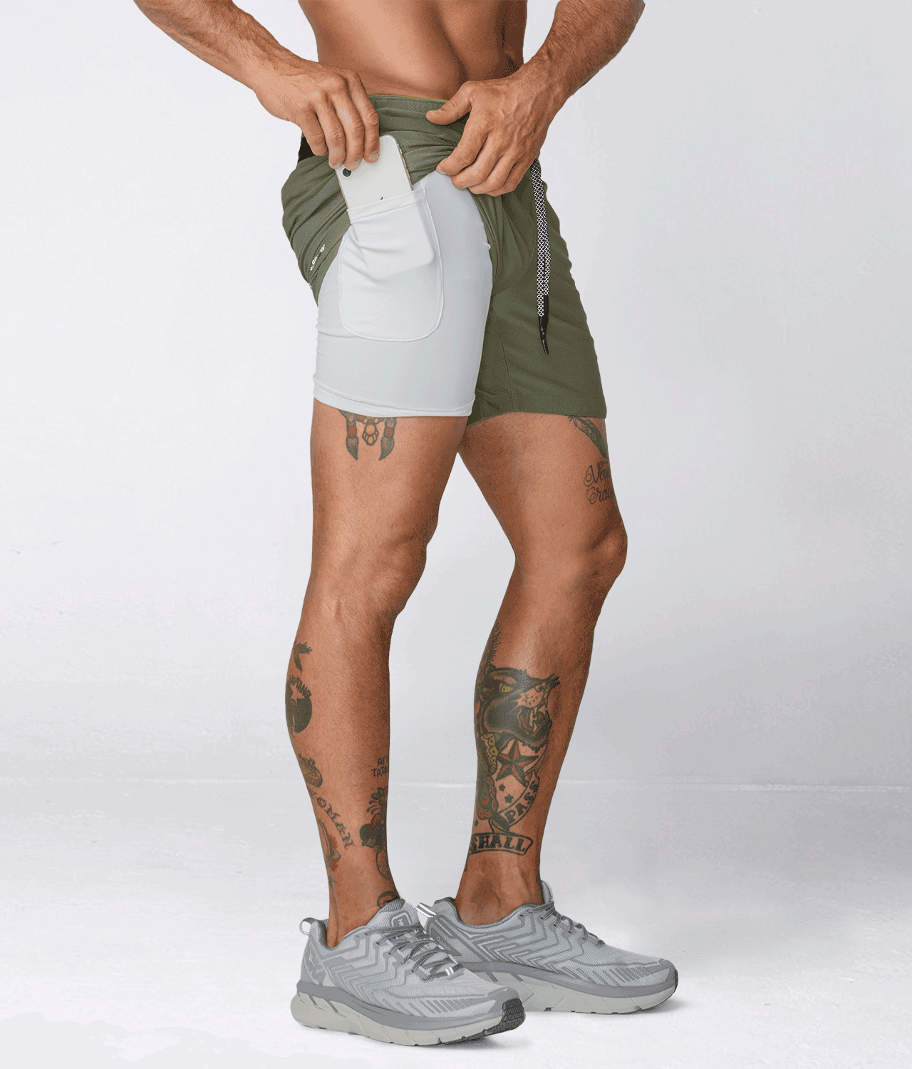 8100. Air Pro 2 in 1 7 Liner Shorts Military Green