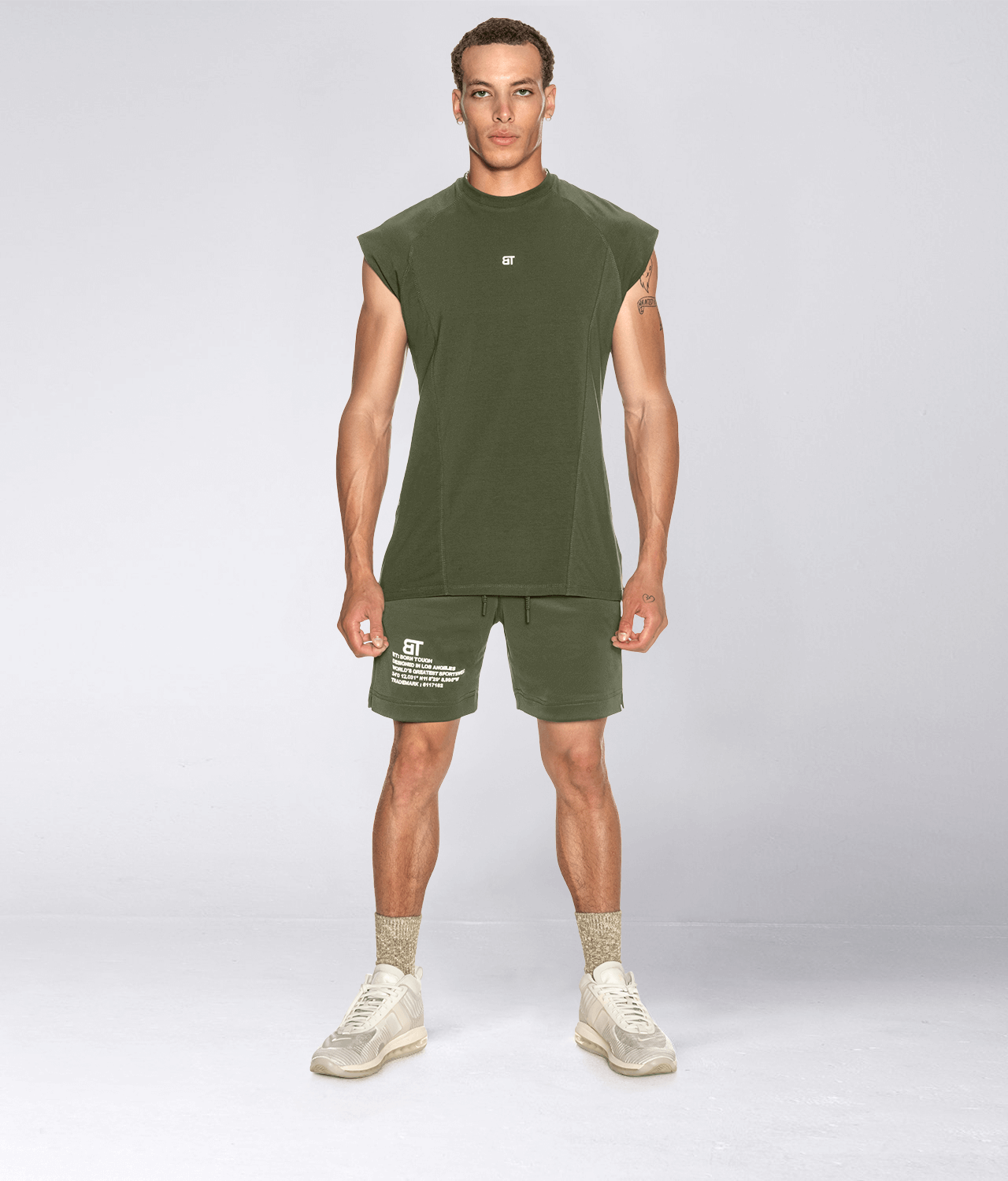 950. Viscose Sleeveless Back Shoulder Drop T-Shirt Military Green