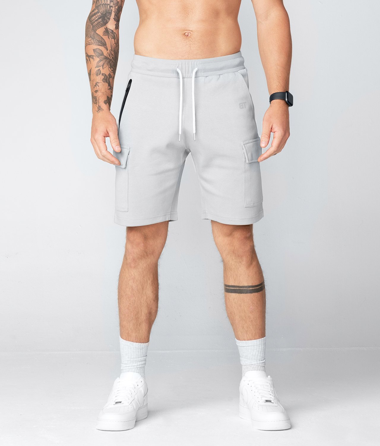 Born Tough Zippered Gray Gym Workout Cargo Shorts for Men - Elite