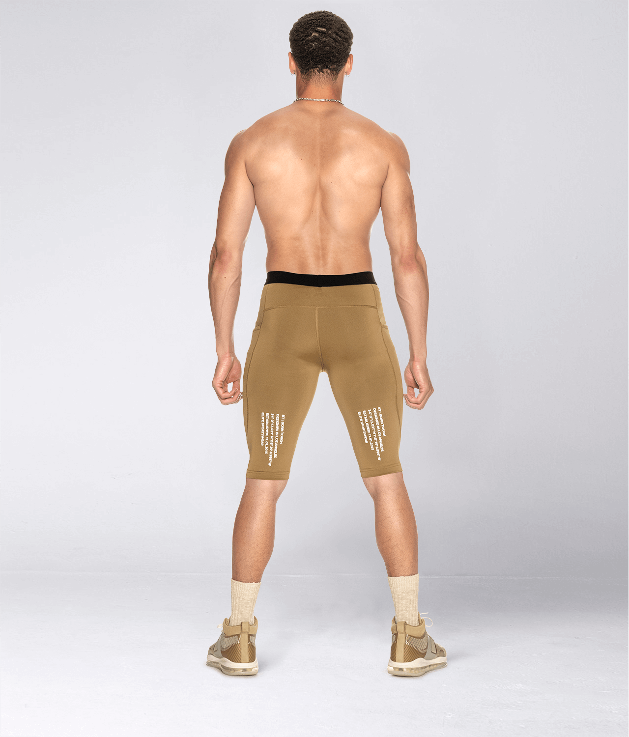 Born Tough Mens Gym Workout Compression Shorts Khaki - Elite Sports