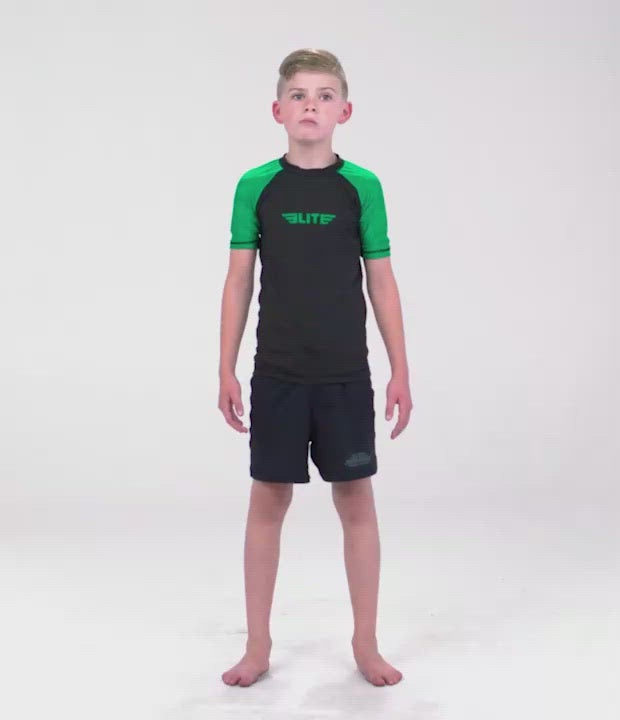 Kids' Standard Green Short Sleeve Muay Thai Rash Guard Video